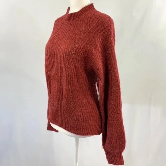 New BP Pointelle Chunky Knit Long Sleeve Oversized Sweater Red Rhubarb Size XXS - Picture 5 of 16